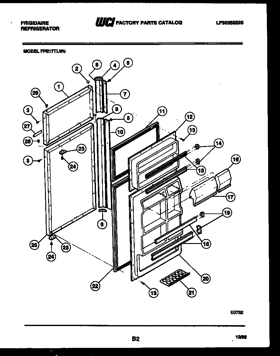 Frigidaire FPE17TLW0 door parts diagram
