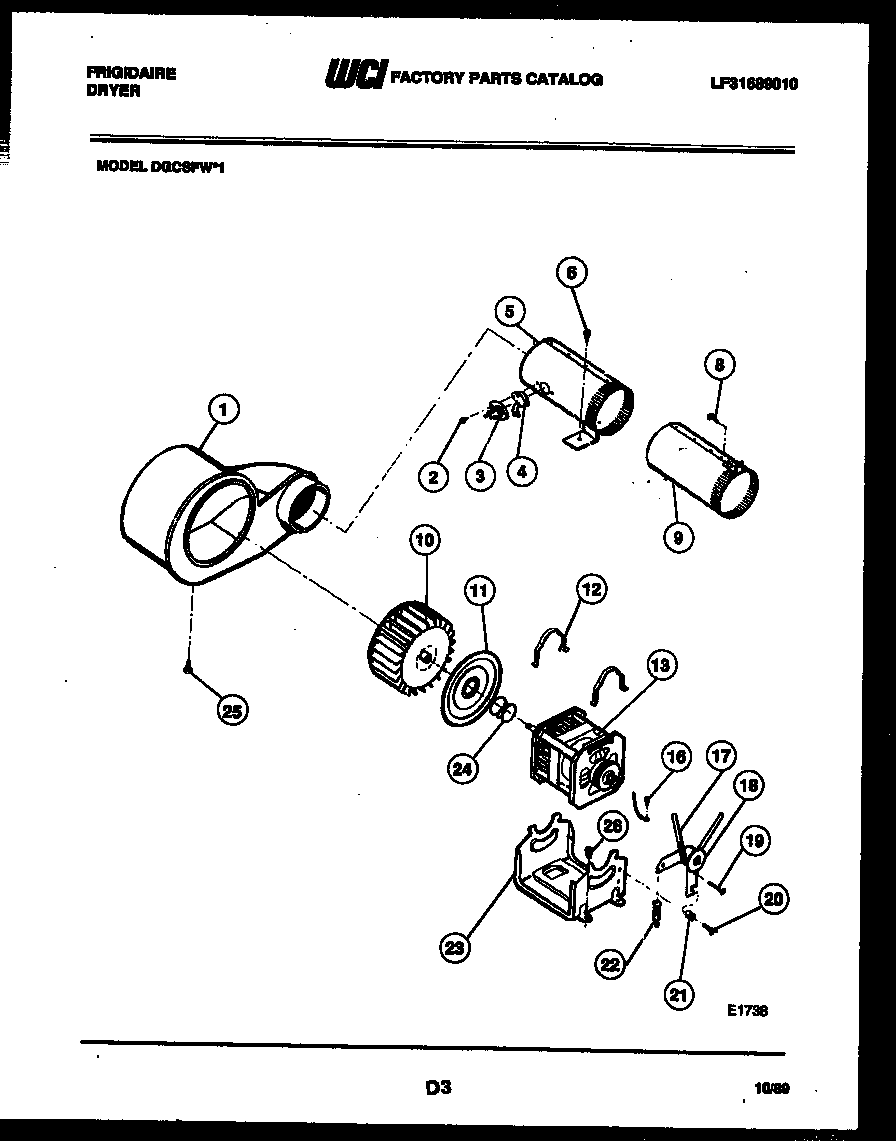Frigidaire DGCSFW1 motor and blower parts diagram