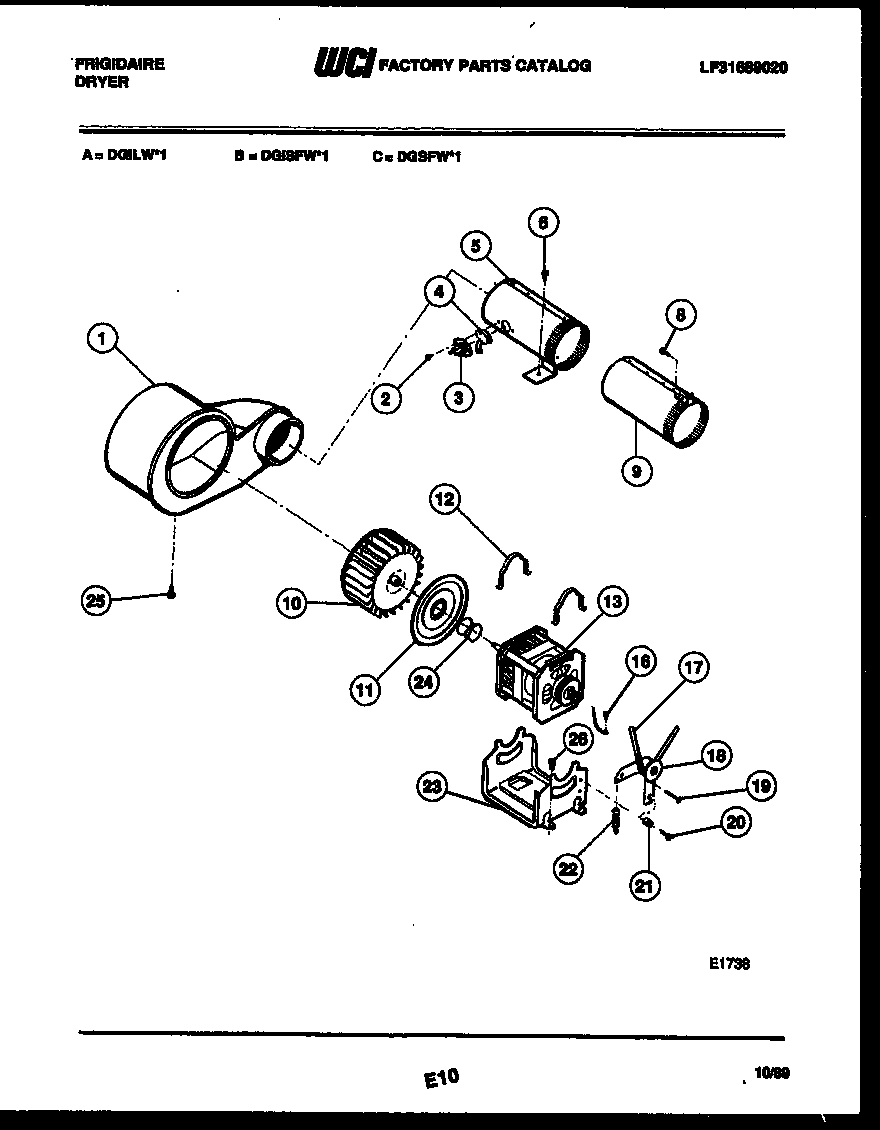 Frigidaire DGSFL1 motor and blower parts diagram