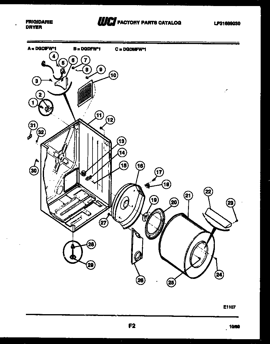 Frigidaire DGCIFL1 cabinet and component parts diagram