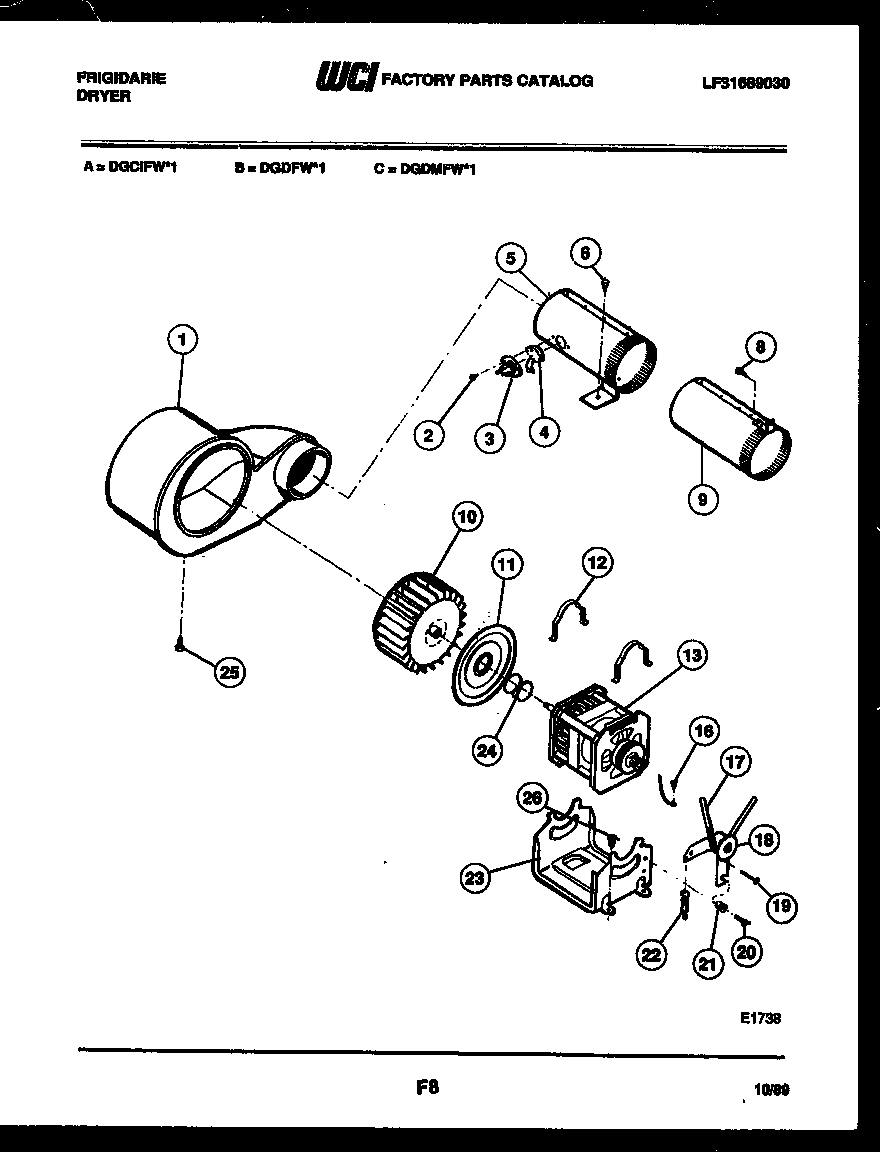 Frigidaire DGCIFL1 motor and blower parts diagram