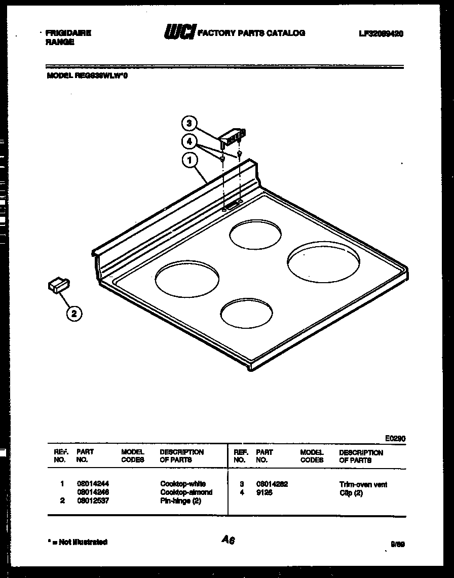 Frigidaire REGS39WLW0 cooktop parts diagram