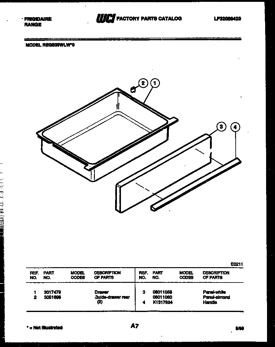 Frigidaire REGS39WLW0 drawer parts diagram