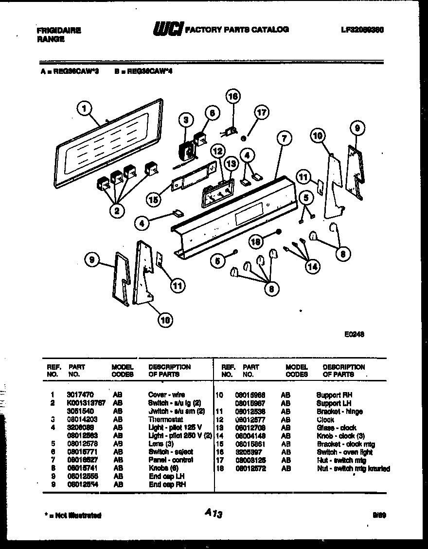 Frigidaire REG36CAL4 control panel diagram