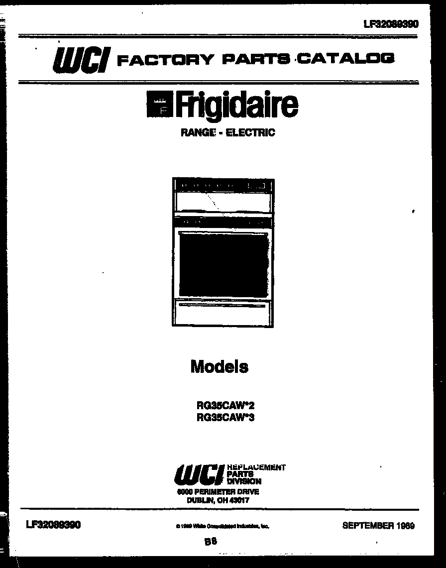Frigidaire RG35CAW3 cover diagram