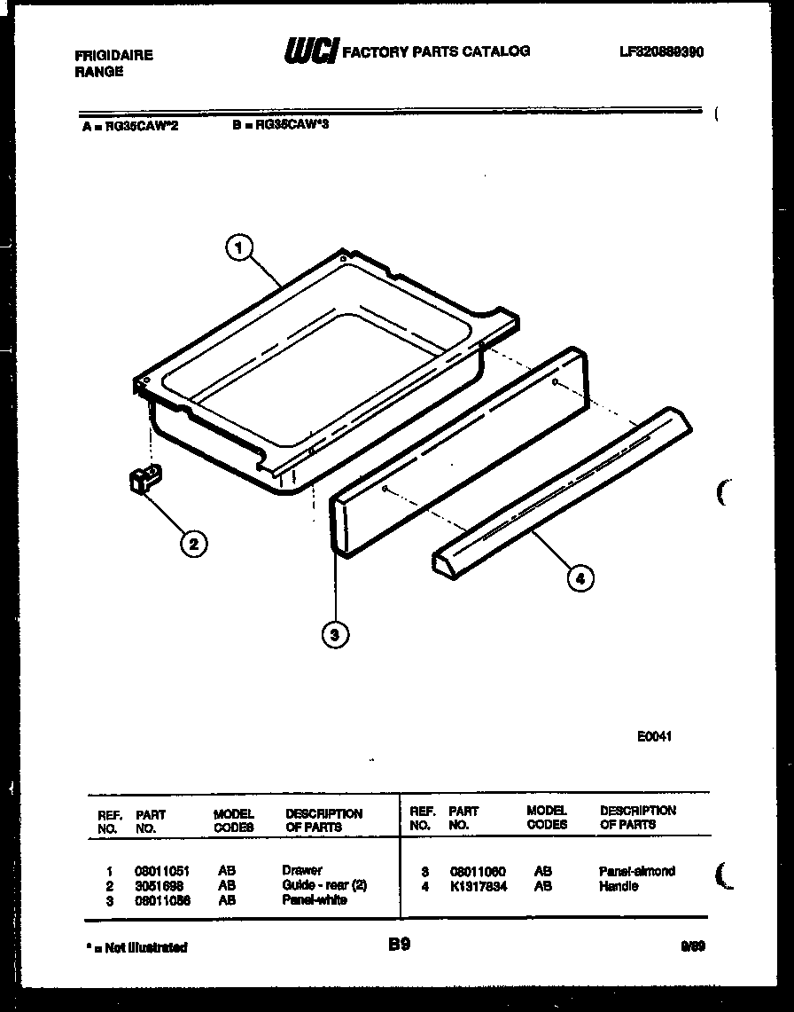 Frigidaire RG35CAW3 drawer parts diagram