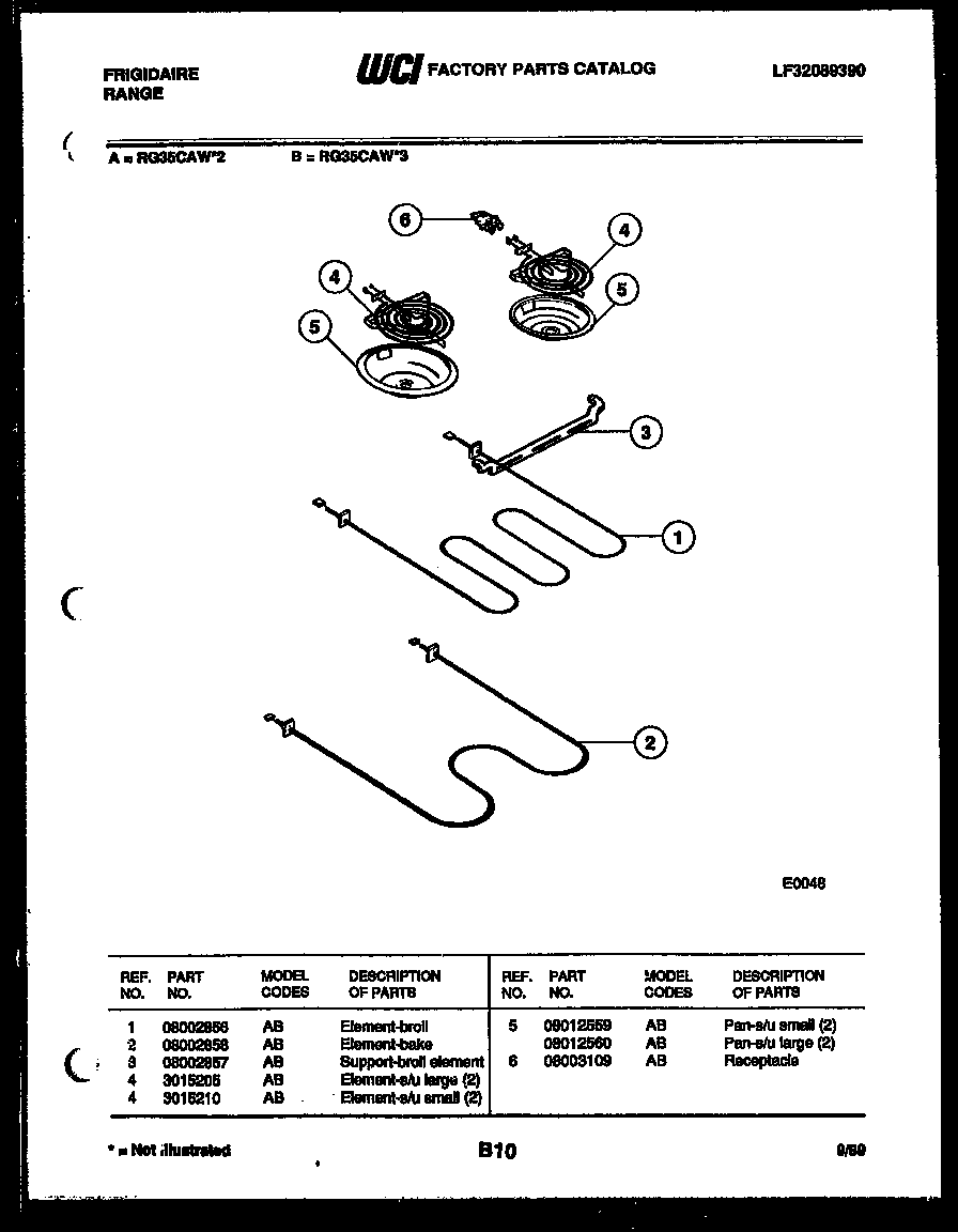 Frigidaire RG35CAW3 broiler parts diagram