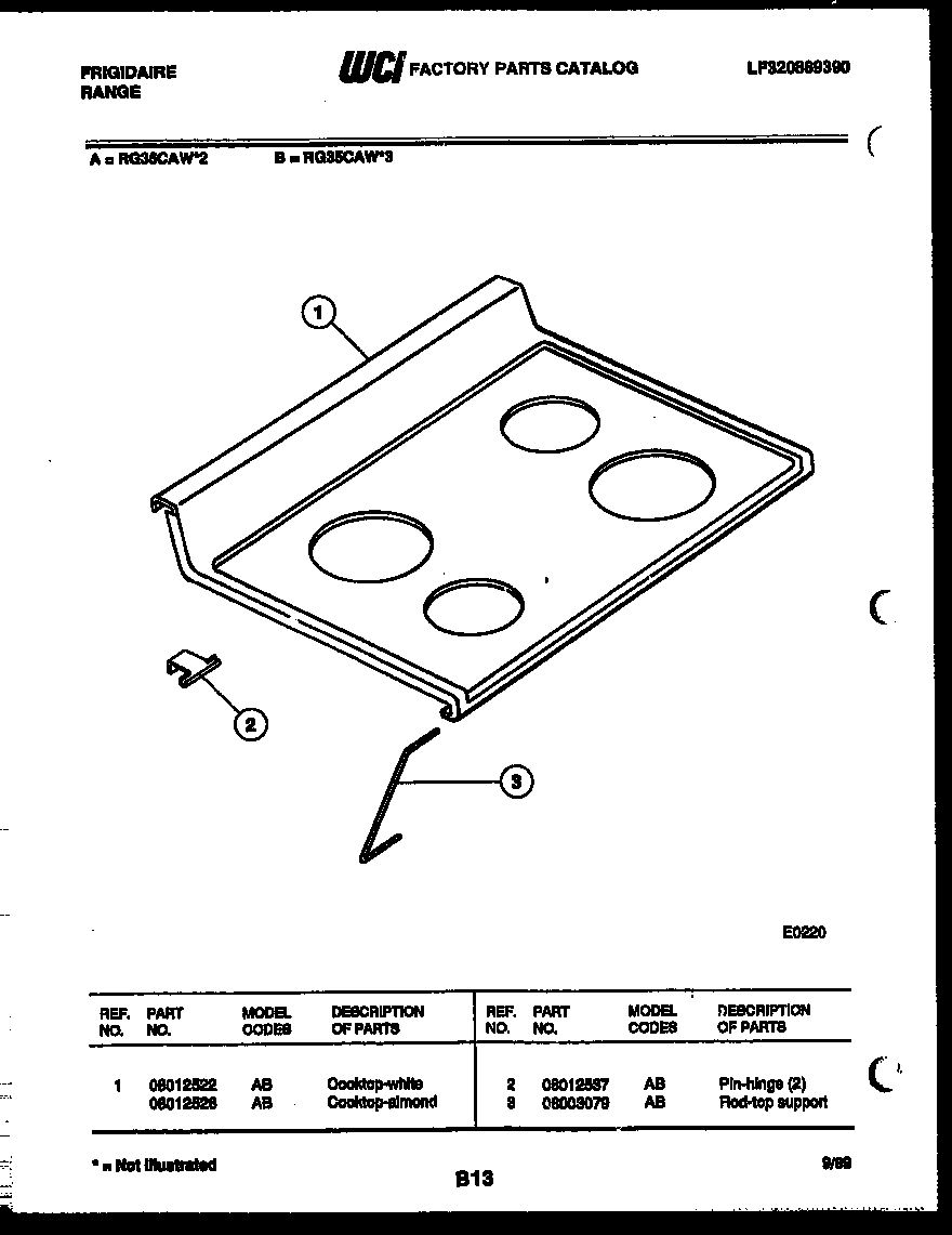 Frigidaire RG35CAW3 cooktop parts diagram