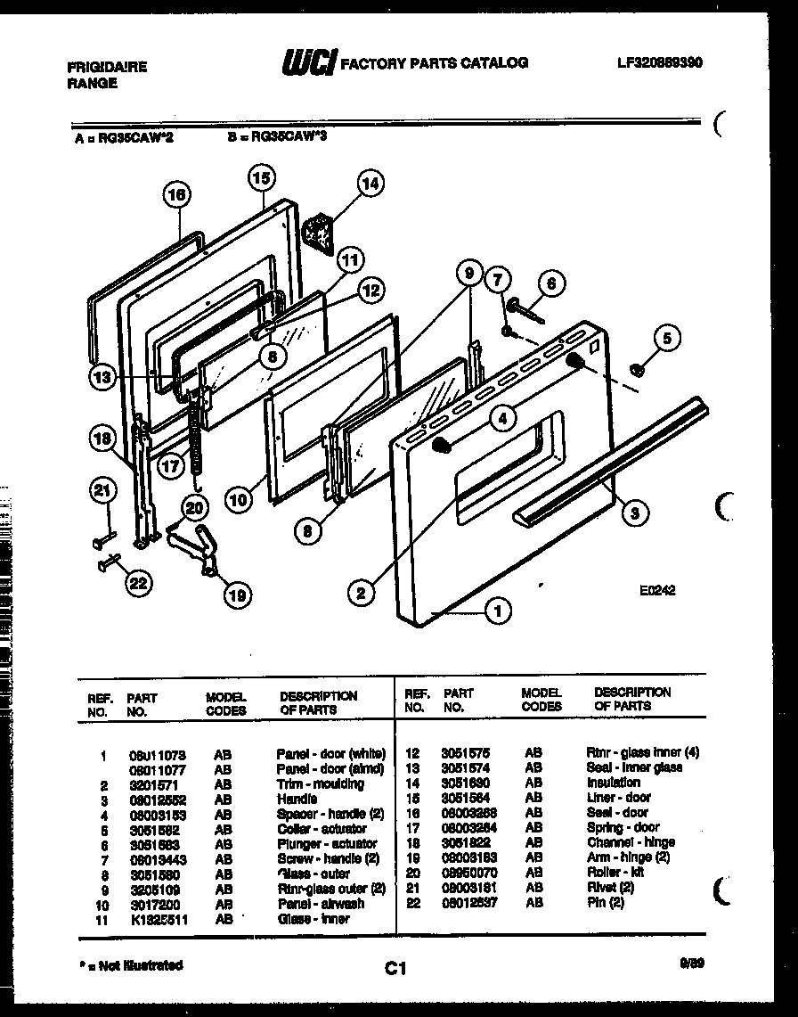 Frigidaire RG35CAW3 door parts diagram
