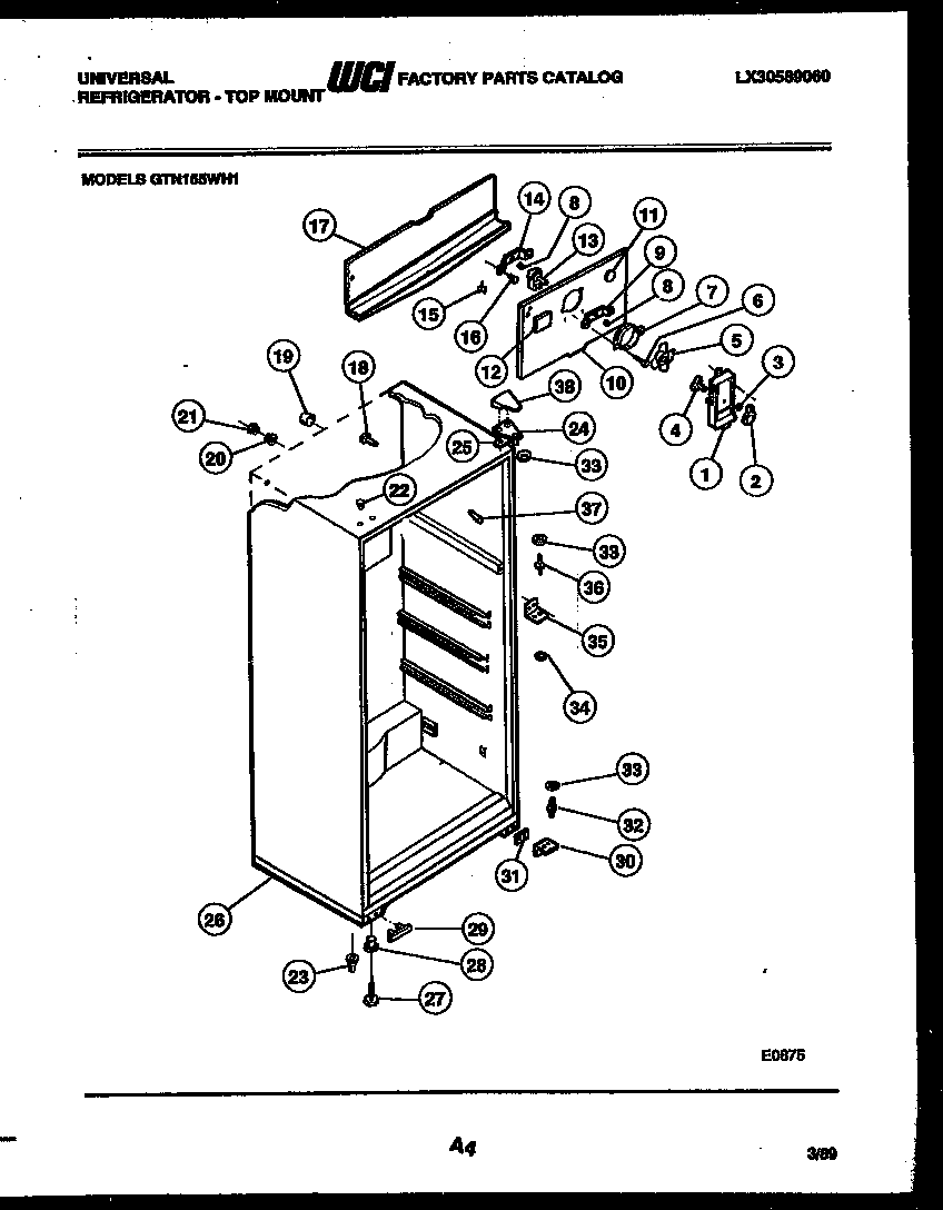 Kelvinator GTN155AH1 cabinet parts diagram