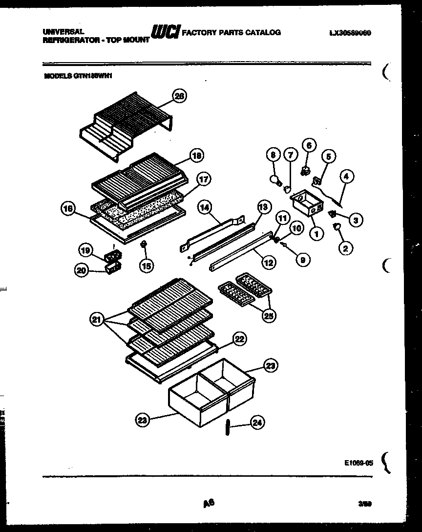 Kelvinator GTN155AH1 shelves and supports diagram