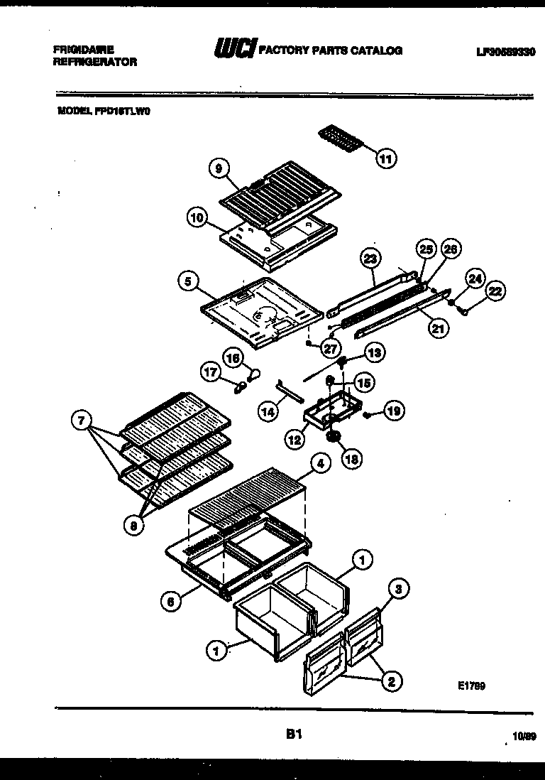 Frigidaire FPD18TLF0 shelves and supports diagram