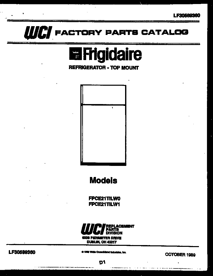Frigidaire FPCE21TILW1 cover page diagram