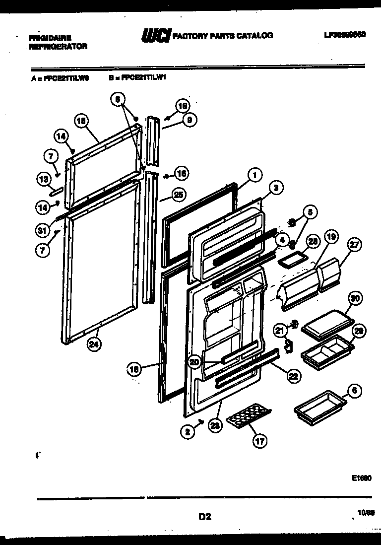 Frigidaire FPCE21TILW1 door parts diagram
