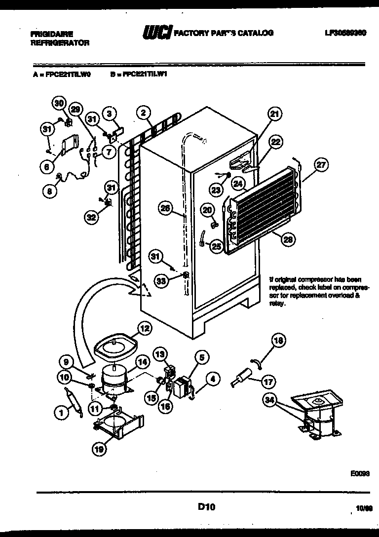Frigidaire FPCE21TILW1 system and automatic defrost parts diagram