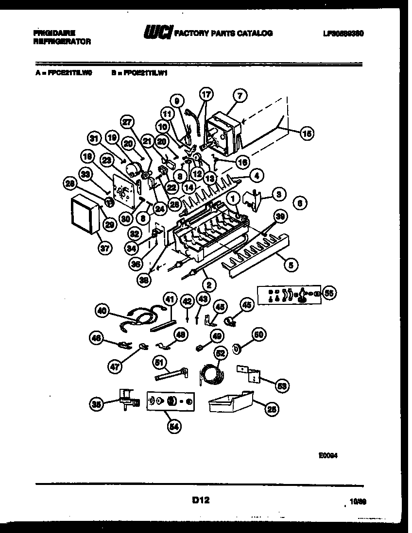 Frigidaire FPCE21TILW1 ice maker and installation parts diagram