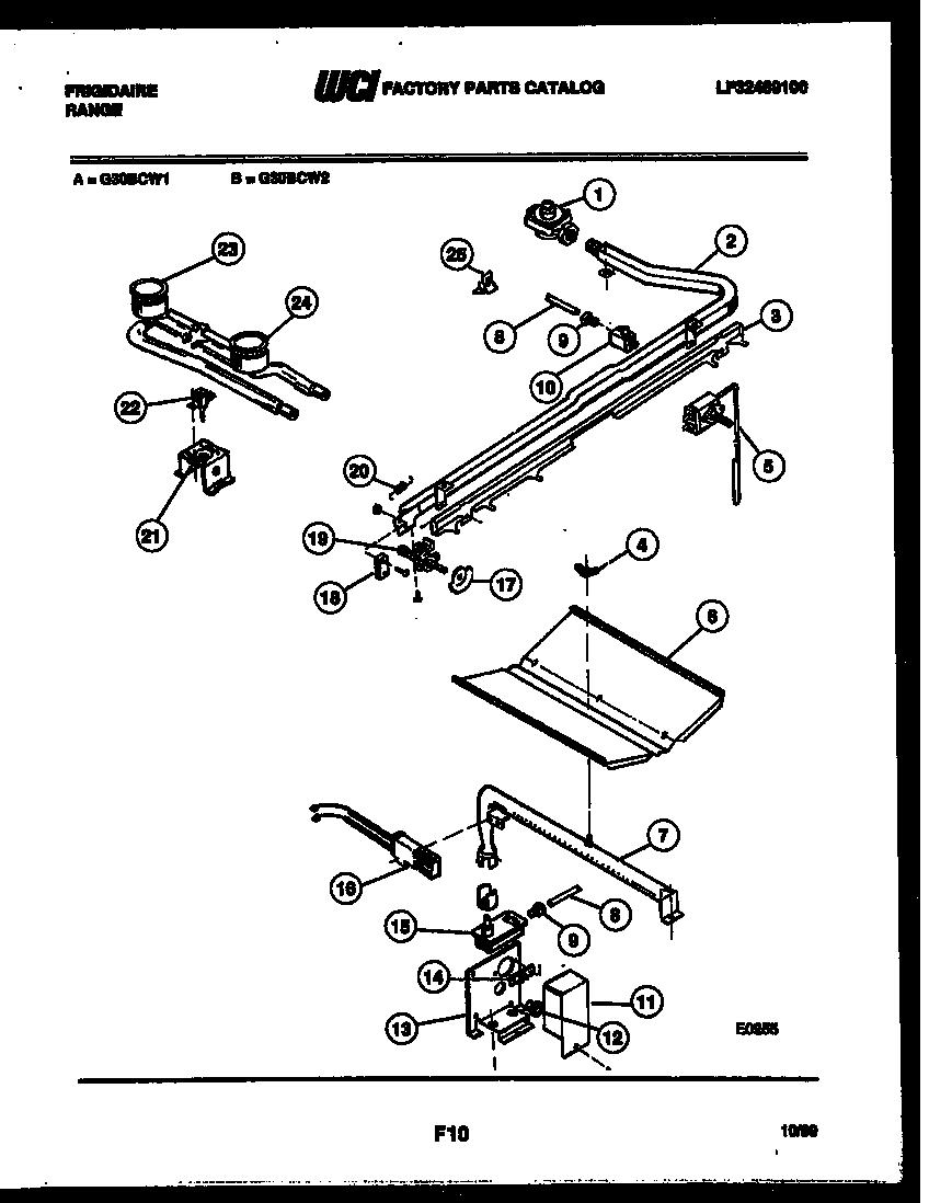 Frigidaire G30BCW1 burner, manifold and gas control diagram