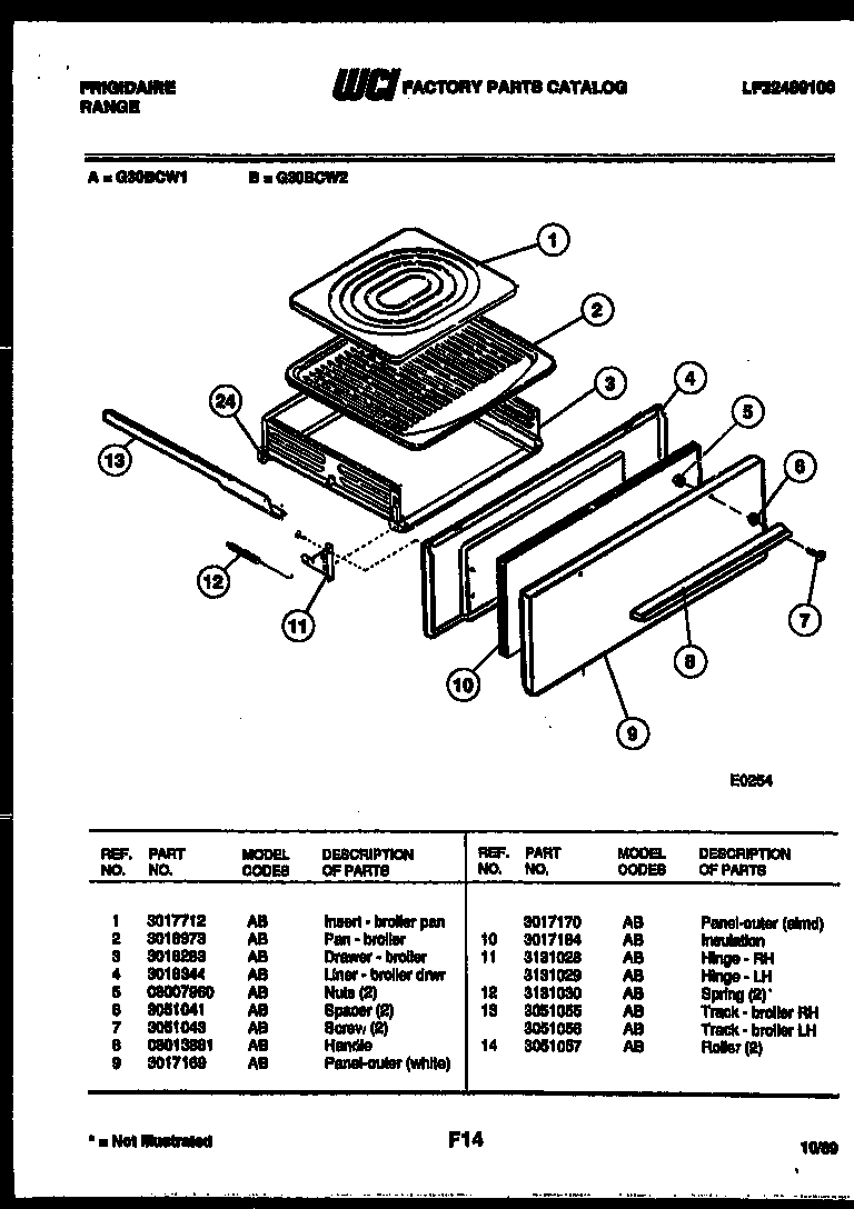 Frigidaire G30BCW1 broiler drawer parts diagram