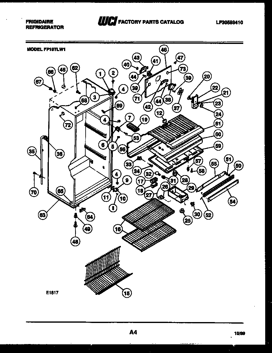 Frigidaire FP18TLA1 cabinet parts diagram