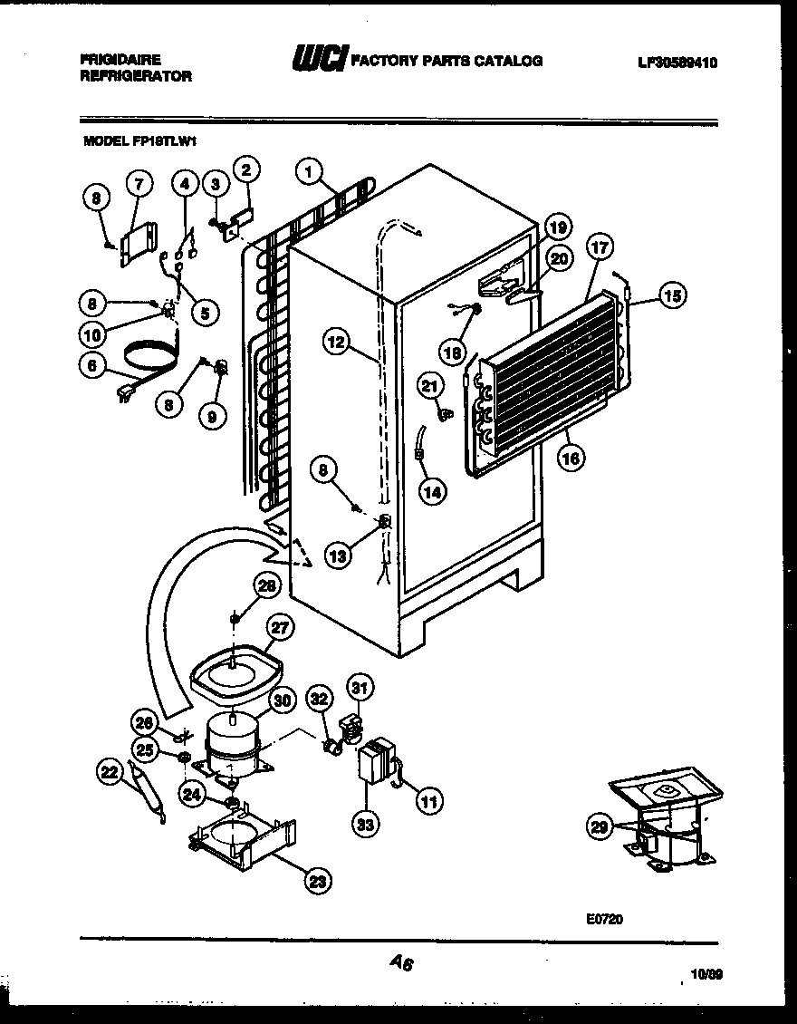 Frigidaire FP18TLA1 system and automatic defrost parts diagram