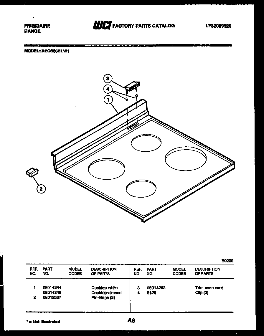 Frigidaire REGS38BLL1 cooktop parts diagram