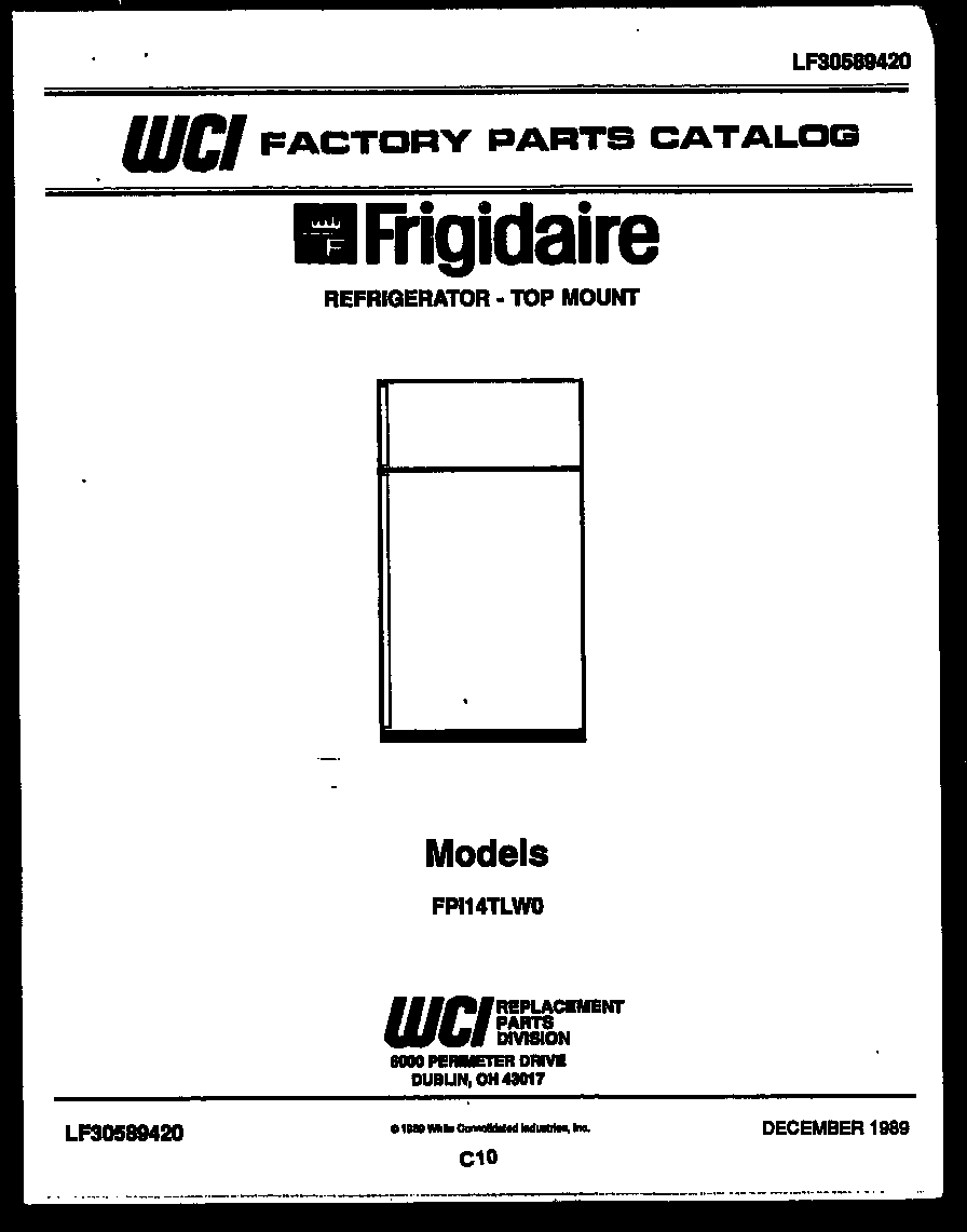 Frigidaire FPI14TLF0 cover page diagram