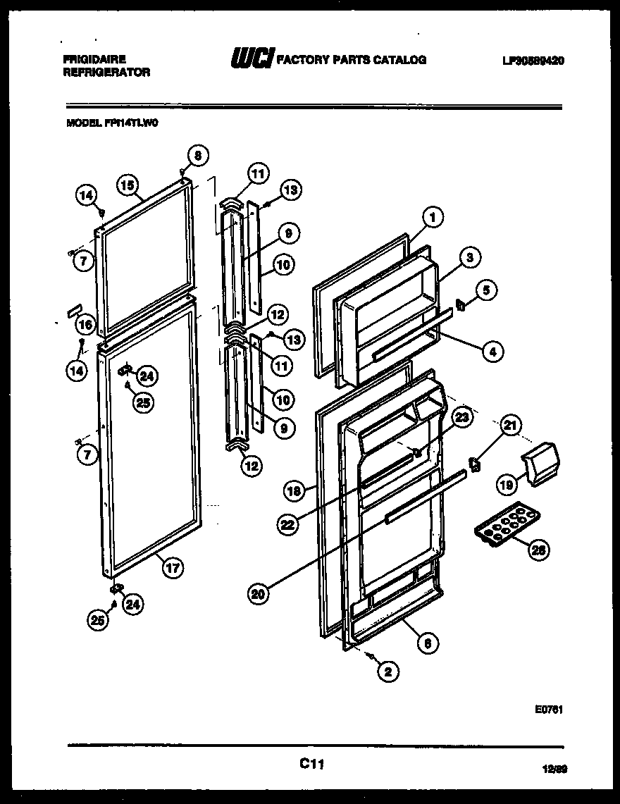 Frigidaire FPI14TLF0 door parts diagram