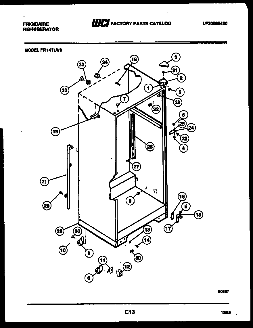 Frigidaire FPI14TLF0 cabinet parts diagram