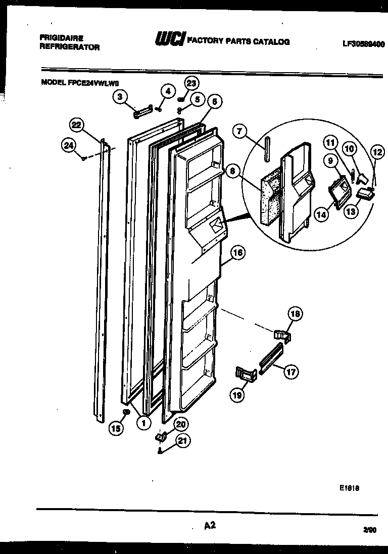 Frigidaire FPCE24VWLL0 freezer door parts diagram