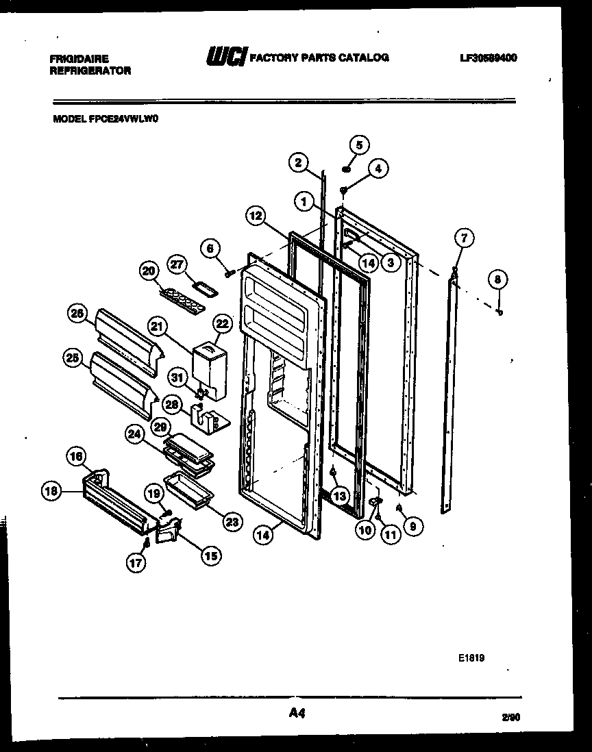 Frigidaire FPCE24VWLL0 refrigerator door parts diagram