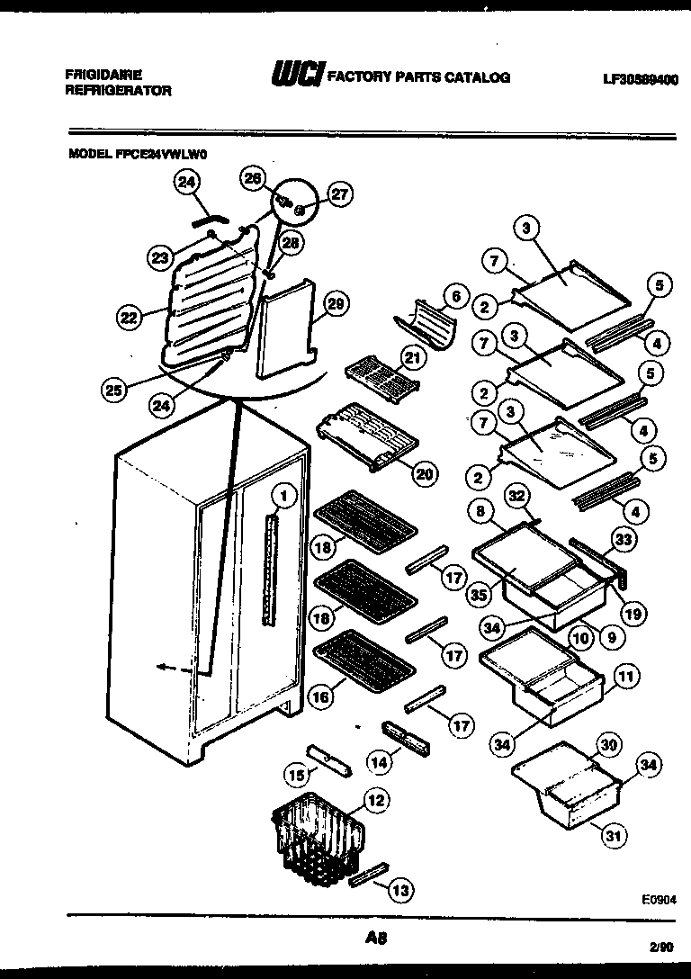 Frigidaire FPCE24VWLL0 shelves and supports diagram