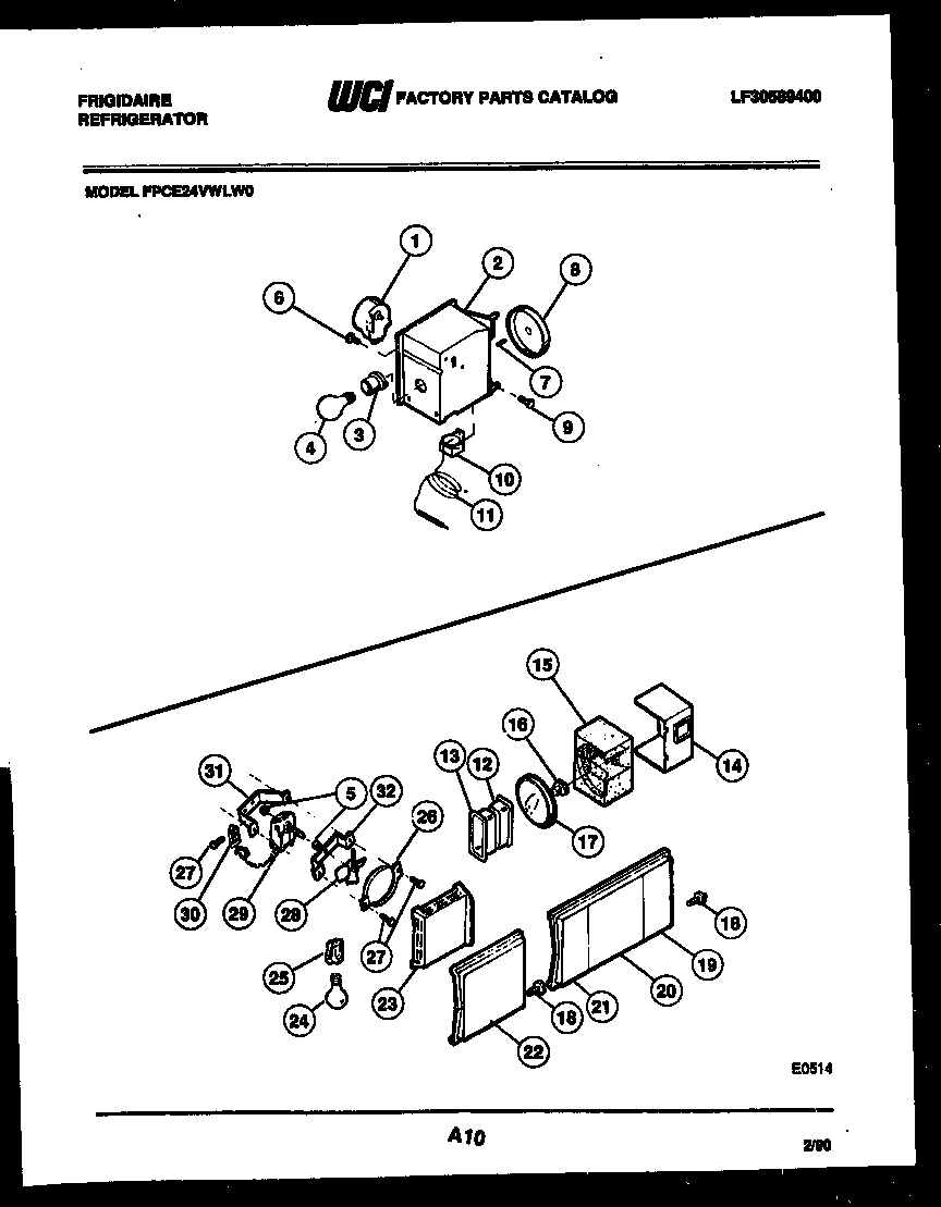 Frigidaire FPCE24VWLL0 refrigerator control assembly, damper control assembly and f diagram