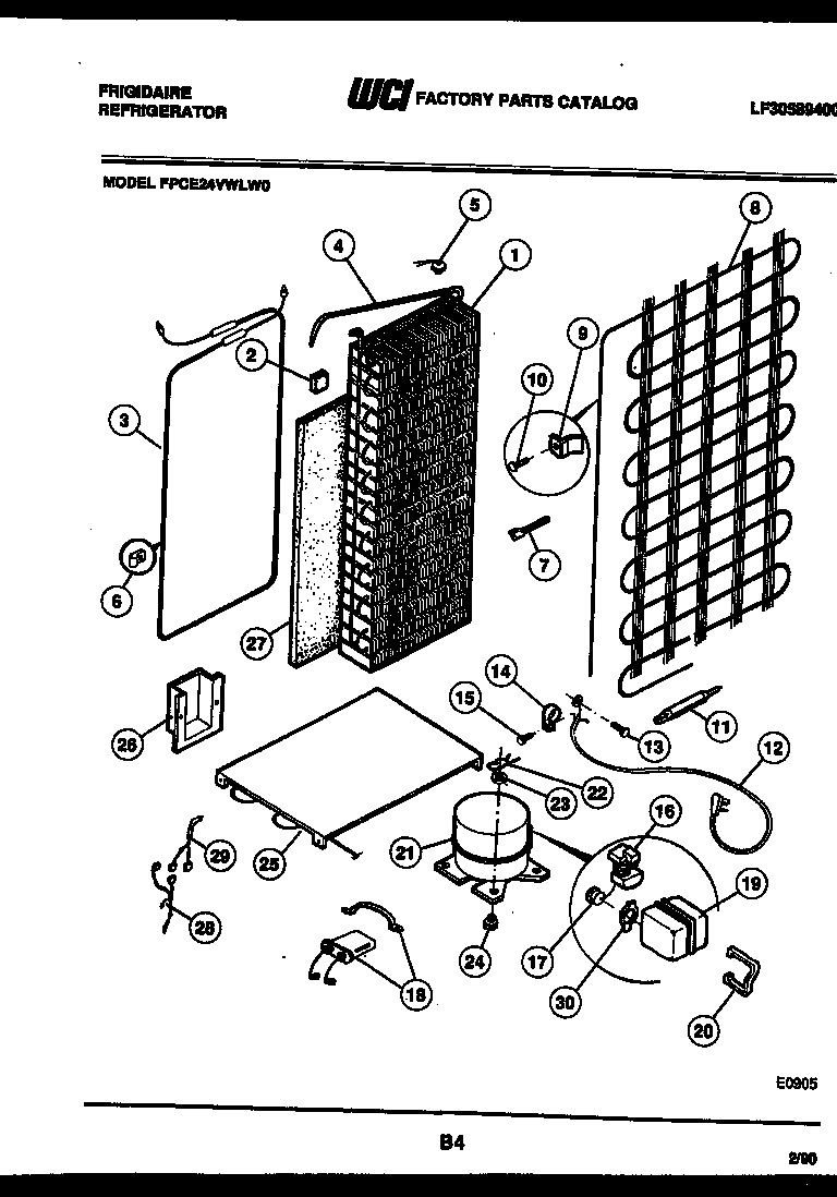 Frigidaire FPCE24VWLL0 system and automatic defrost parts diagram