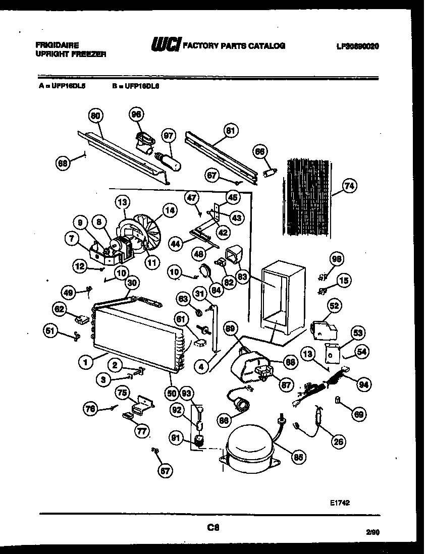Frigidaire UFP16DL5 system and automatic defrost parts diagram
