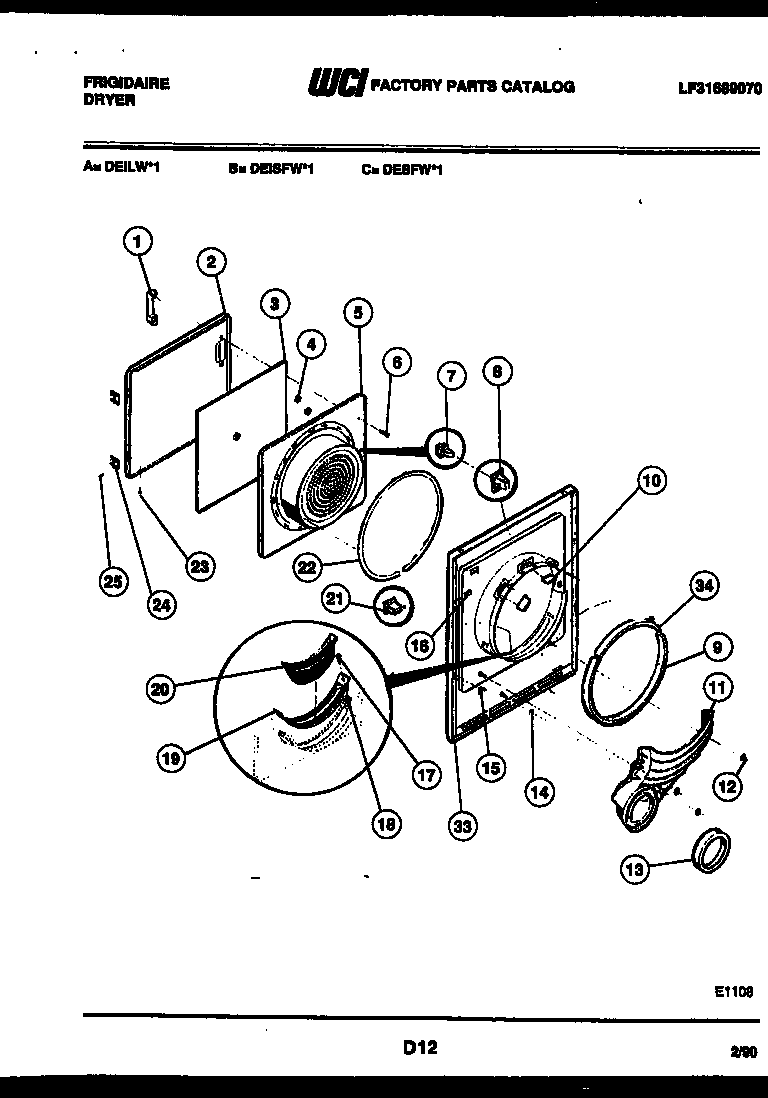 Frigidaire DEILW1 door parts diagram