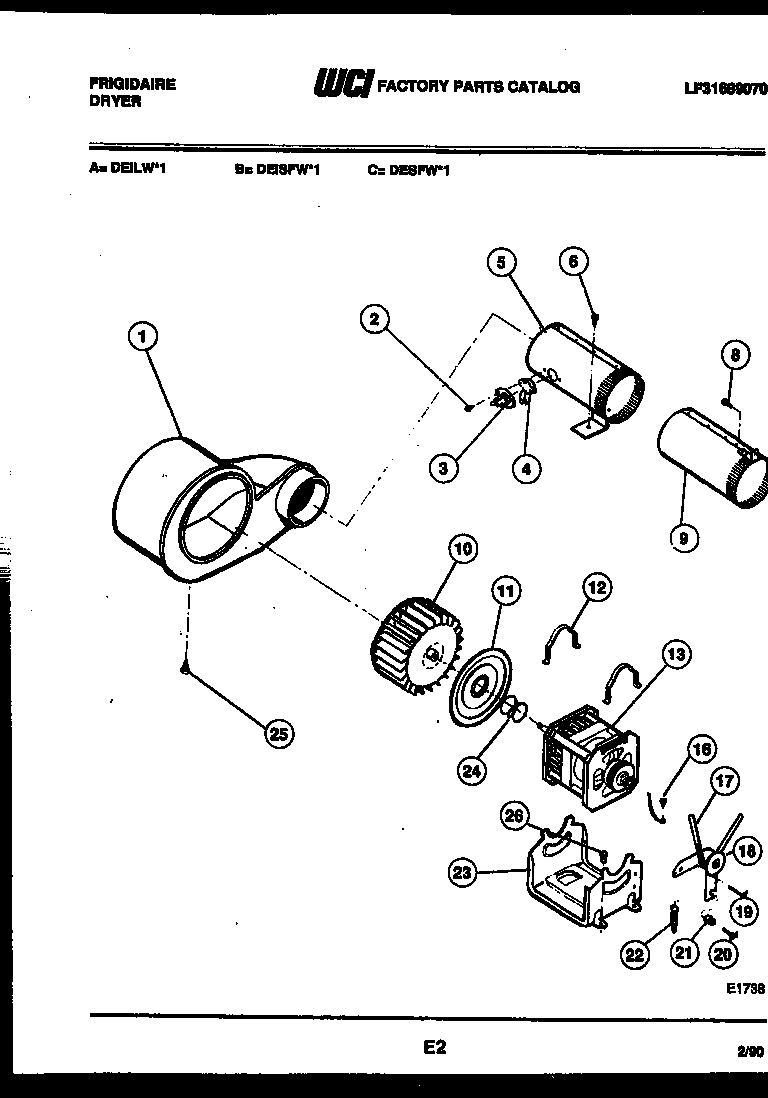 Frigidaire DEILW1 motor and blower parts diagram