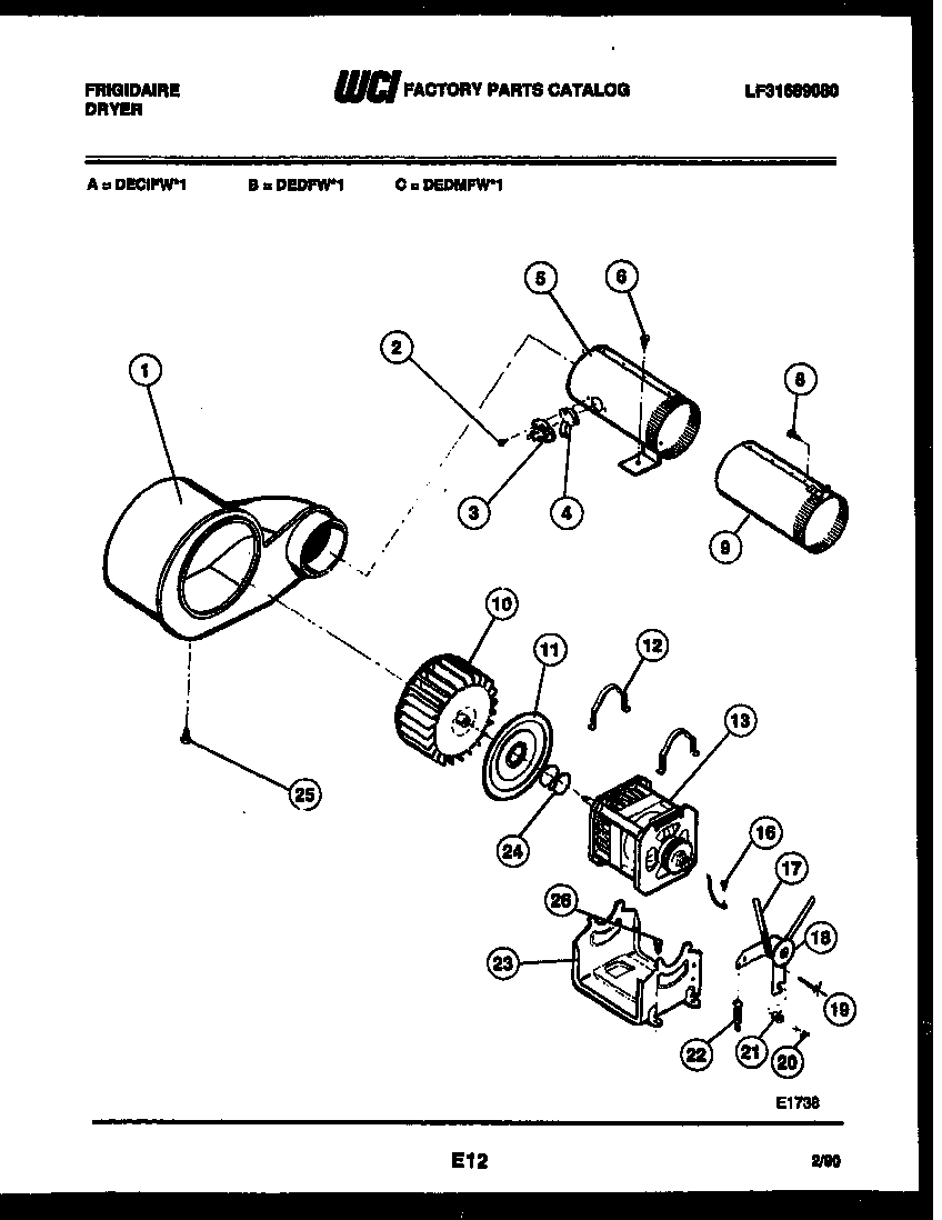Frigidaire DEDMFL1 motor and blower parts diagram