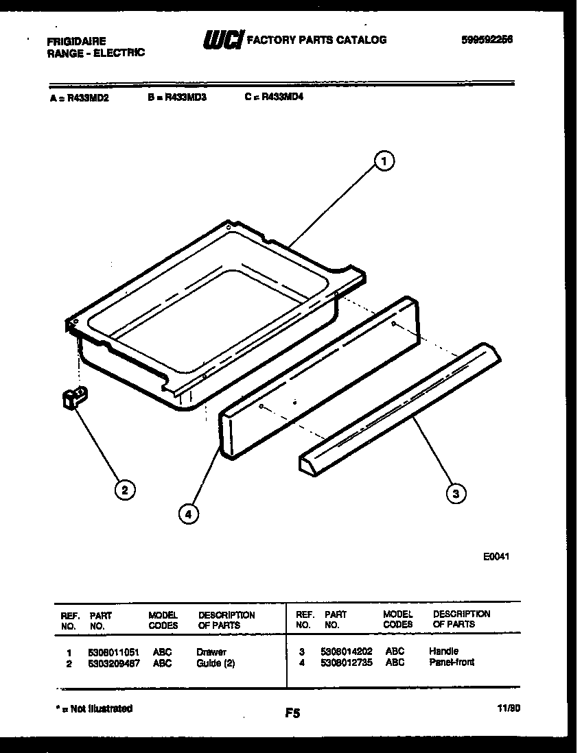 Frigidaire R433MEM3 drawer parts diagram