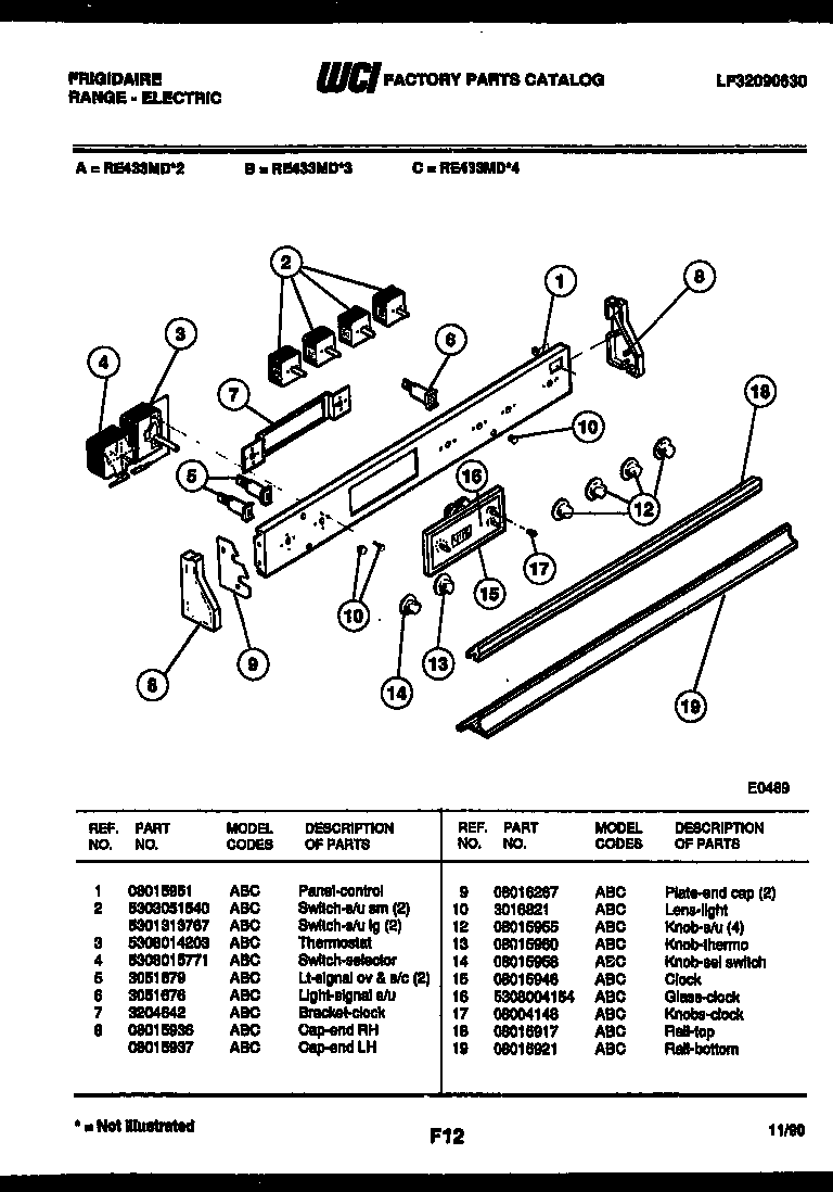 Frigidaire RE433MDB4 control panel diagram