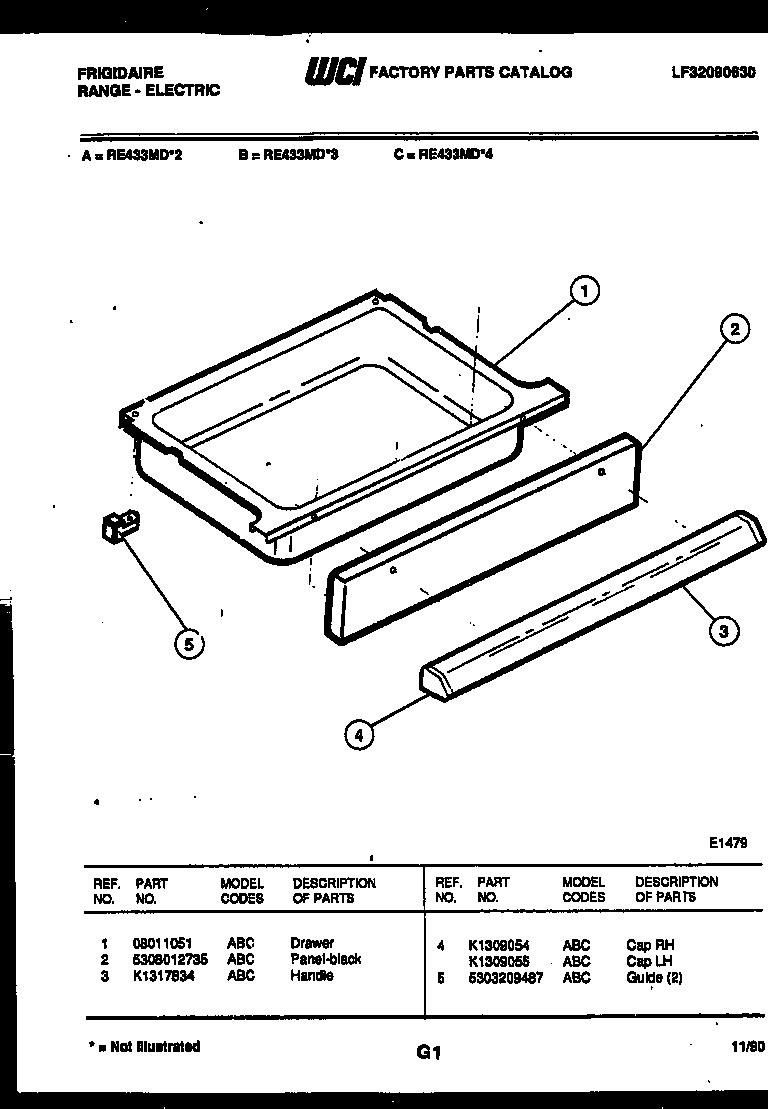 Frigidaire RE433MDB4 drawer parts diagram