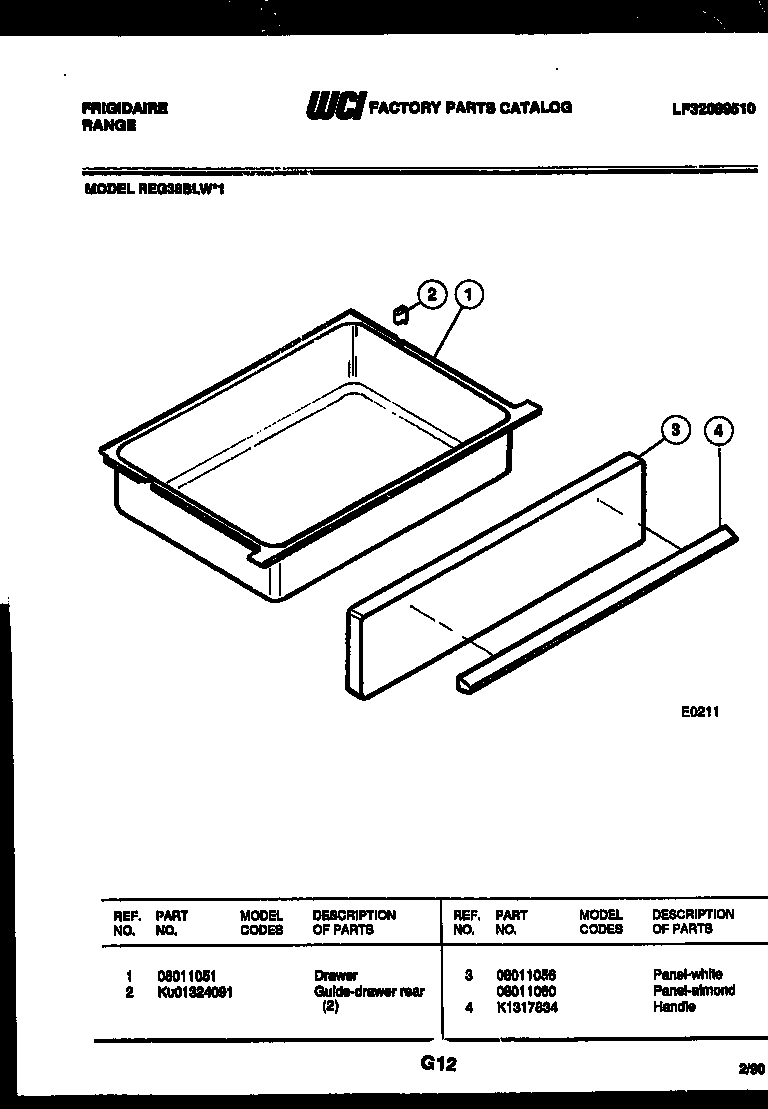 Frigidaire REG38BLL1 drawer parts diagram