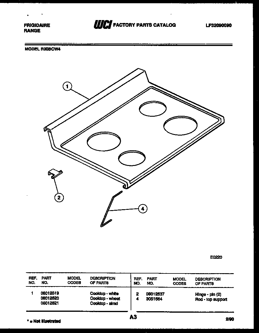 Frigidaire R30BCL4 cooktop parts diagram
