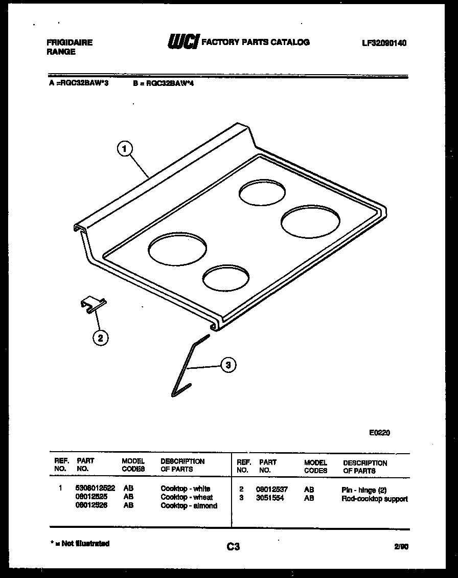 Frigidaire RGC32BAH4 cooktop parts diagram