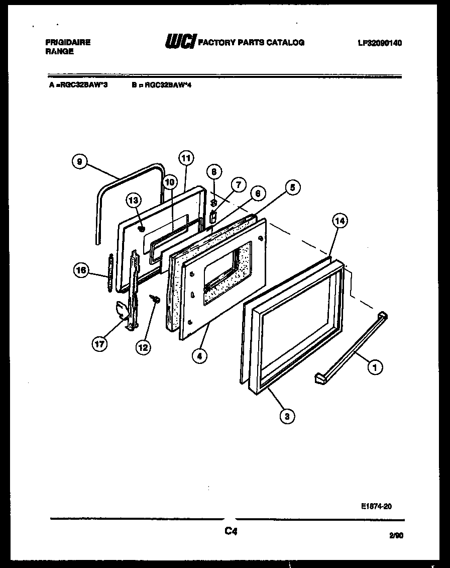 Frigidaire RGC32BAH4 door parts diagram