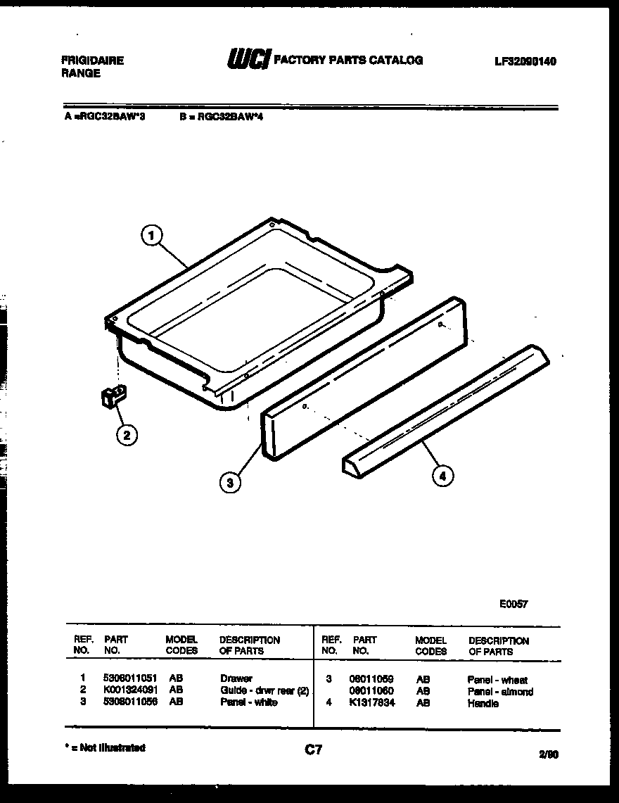 Frigidaire RGC32BAH4 drawer parts diagram