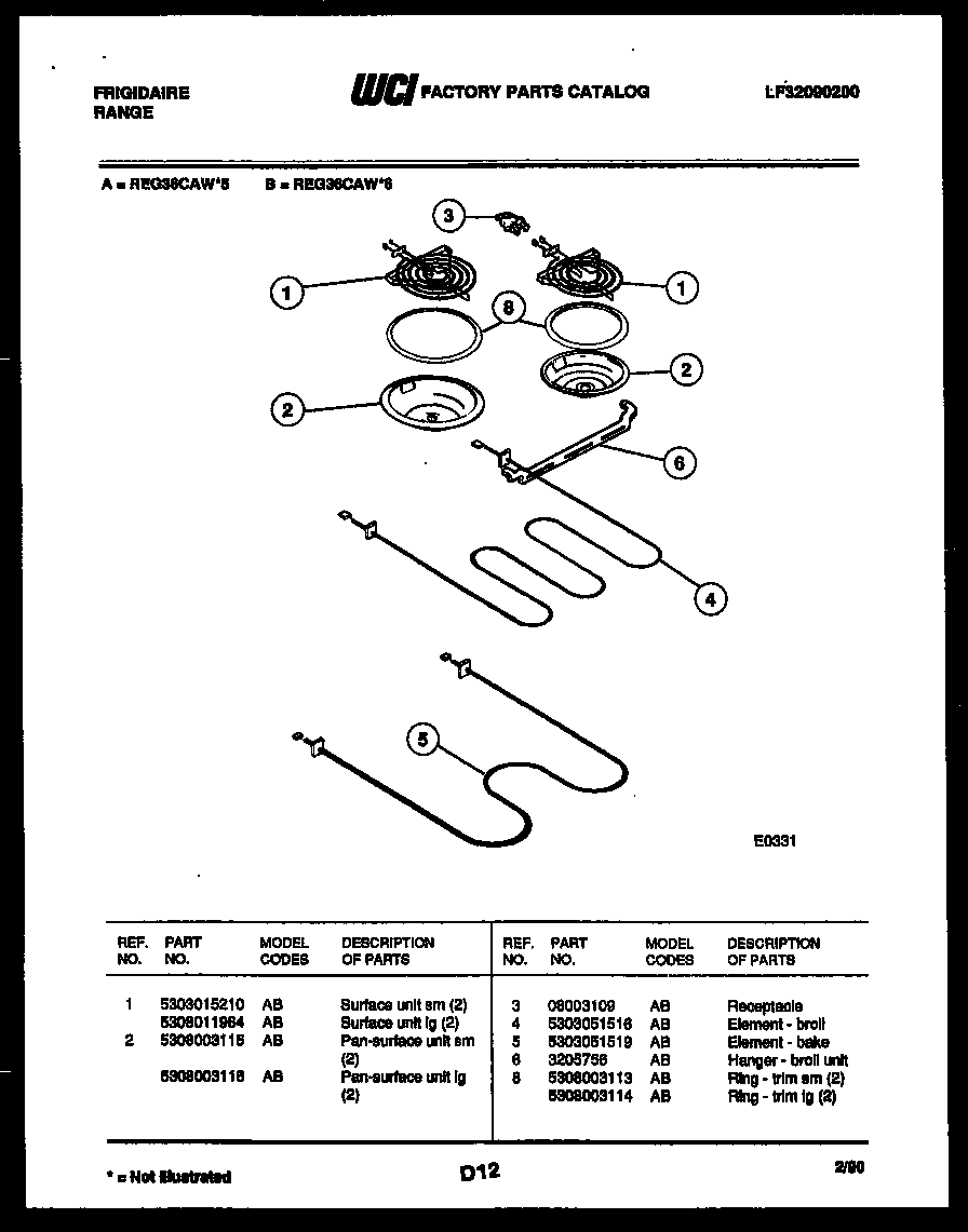 Frigidaire REG36CAL5 broiler parts diagram