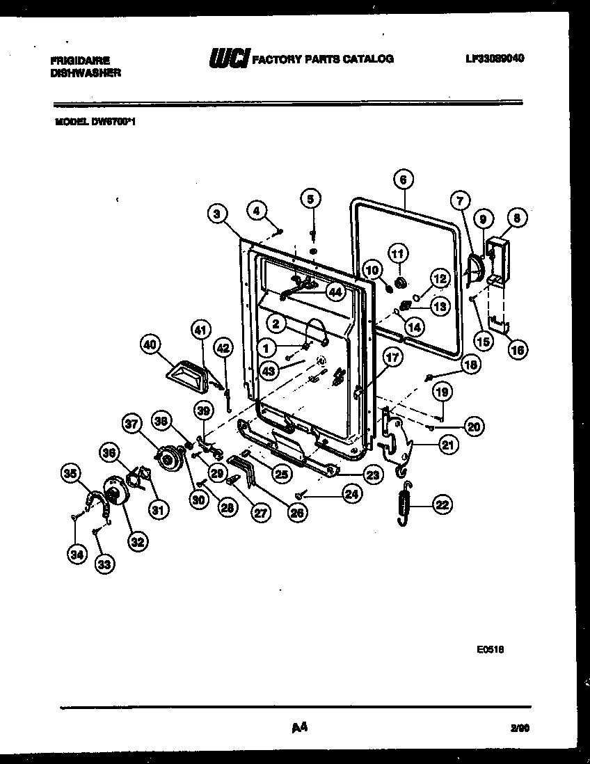 Frigidaire DW6700LW1 door parts diagram
