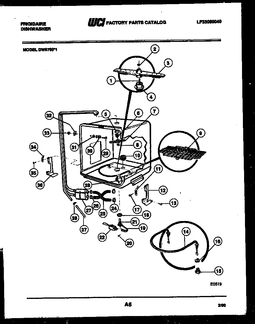Frigidaire DW6700LW1 inner tub parts diagram