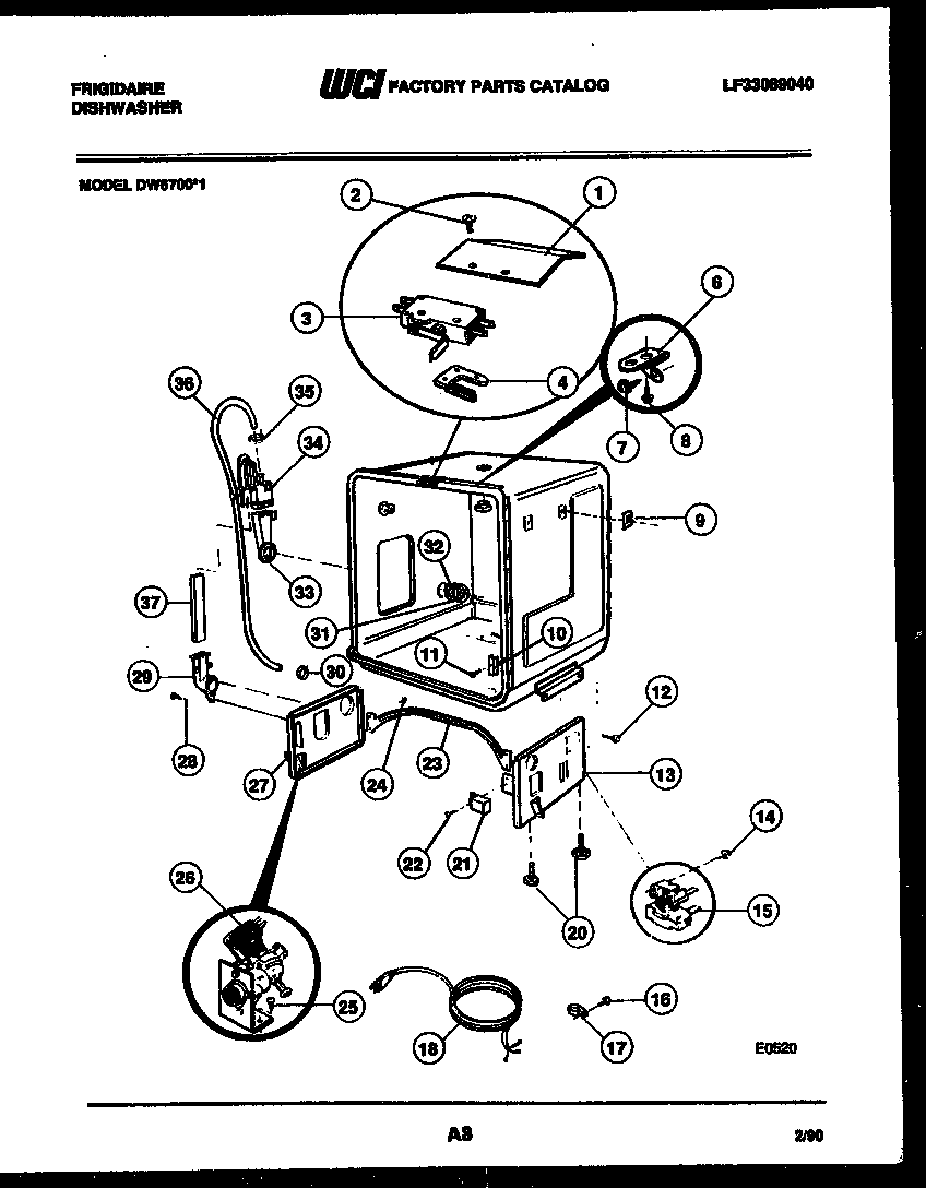 Frigidaire DW6700LW1 tub parts diagram