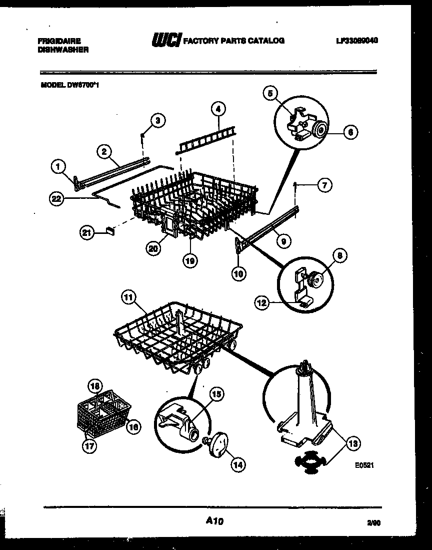 Frigidaire DW6700LW1 racks and trays diagram